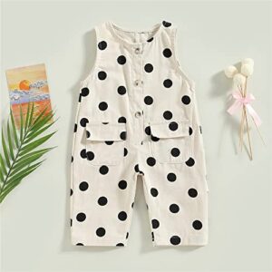 LAGKIYOJ Toddler Baby Girl Summer Romper Clothes Dot Print Sleeveless Button Jumpsuit Bodysuit Overalls Pants with Pocket (Dot Print,18-24M)