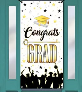 congrats grad graduation door sign – 74×36 inch | congrats grad banner, graduation party decorations 2023 | graduation door banner 2023 | graduation decorations white and gold | graduation door cover