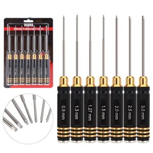 injora 7 pcs rc hex screw driver set, rc repair tools kit, allen wrenches sets, 0.9, 1.27, 1.3, 1.5, 2.0, 2.5, 3.0mm hexagon head screwdriver wrenches for rc model car drone boat helicopter