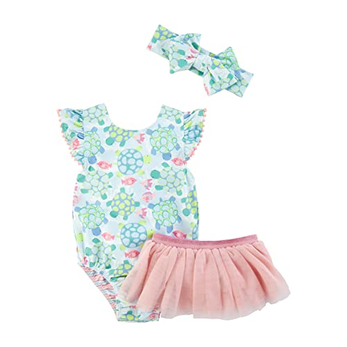 Mud Pie Girls Reversible Swimsuit & Tutu Set, Turtles/Stripes, 4T