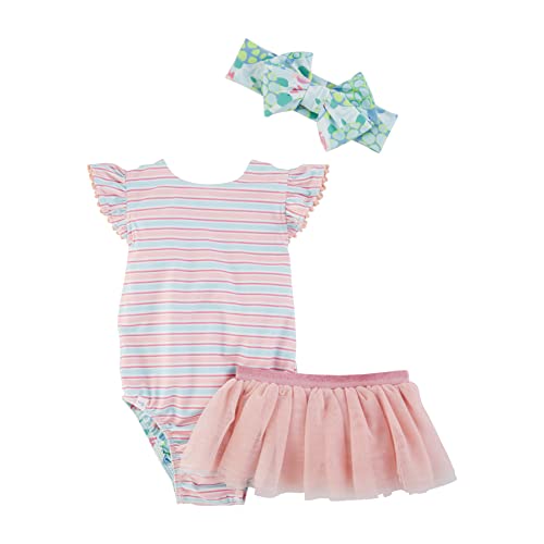 Mud Pie Girls Reversible Swimsuit & Tutu Set, Turtles/Stripes, 4T