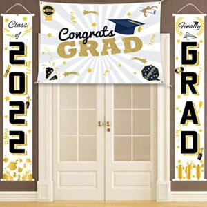 3pcs graduation 2022 decorations – class of 2022 graduation banner porch signs for school college congrats grad backdrop graduation party supplies hanging door wall decorations outdoor