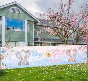 boy or girl gender reveal banner-floral elephant baby shower decor pink and blue yard sign gender reveal party supplies
