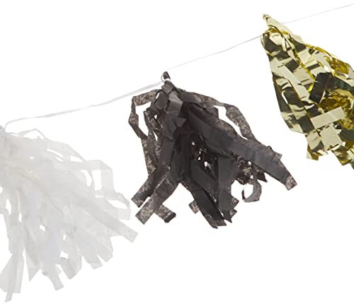 Unique Tissue Tassel Garland, 9 Ft, Gold, Black & White