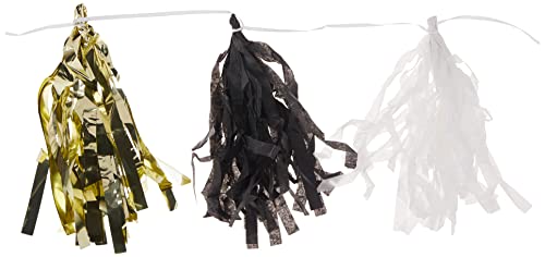 Unique Tissue Tassel Garland, 9 Ft, Gold, Black & White