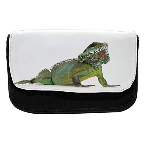 Lunarable Bearded Dragon Pencil Case, Reptile Lizard Photo, Fabric Pen Pencil Bag with Double Zipper, 8.5" x 5.5", White Multicolor