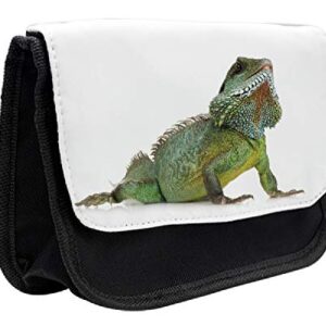 Lunarable Bearded Dragon Pencil Case, Reptile Lizard Photo, Fabric Pen Pencil Bag with Double Zipper, 8.5" x 5.5", White Multicolor