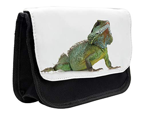 Lunarable Bearded Dragon Pencil Case, Reptile Lizard Photo, Fabric Pen Pencil Bag with Double Zipper, 8.5" x 5.5", White Multicolor