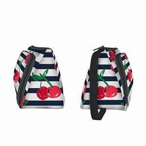 Nicokee Stripes Cherry Pencil Case Fruit Berry Leaf Nature Plant Pencil Pouch Cosmetic Bag for School Office Travel