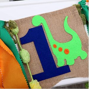 PhantomSky Baby Boy's & Girl's1st Birthday Burlap Banner 1st Birthday Party Decorations for Rag Tie Fabric Garland Cake Topper Hat Crown Burlap Highchair Banner Baby Shower Photo Props(Dinosaur)