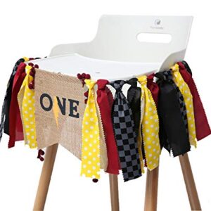 WAOUH Lightning Banner For 1st Birthday - High Chair Banner For First Birthday Decorations, Rag Tie Fabric Garland, Photo Booth Props, Birthday Souvenir And Gifts(Yellow Red And Black)