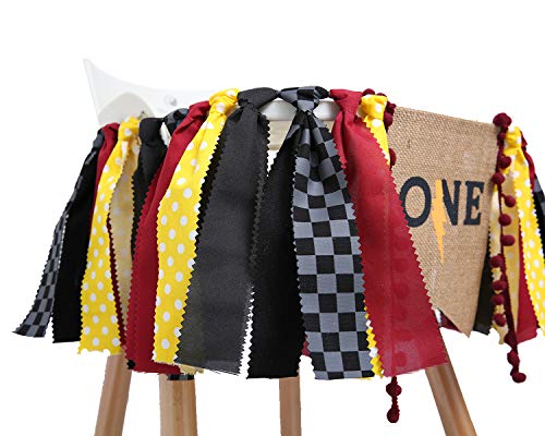 WAOUH Lightning Banner For 1st Birthday - High Chair Banner For First Birthday Decorations, Rag Tie Fabric Garland, Photo Booth Props, Birthday Souvenir And Gifts(Yellow Red And Black)