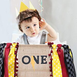 WAOUH Lightning Banner For 1st Birthday - High Chair Banner For First Birthday Decorations, Rag Tie Fabric Garland, Photo Booth Props, Birthday Souvenir And Gifts(Yellow Red And Black)