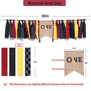 WAOUH Lightning Banner For 1st Birthday - High Chair Banner For First Birthday Decorations, Rag Tie Fabric Garland, Photo Booth Props, Birthday Souvenir And Gifts(Yellow Red And Black)