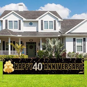 yoaokiy happy 40th anniversary banner decorations, 40 year wedding anniversary party supplies backdrop sign, gold 40 anniversary photo props for outdoor & indoor(9.8×1.6ft)