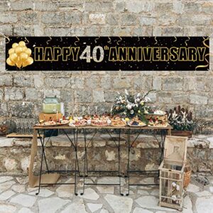 Yoaokiy Happy 40th Anniversary Banner Decorations, 40 Year Wedding Anniversary Party Supplies Backdrop Sign, Gold 40 Anniversary Photo Props for Outdoor & Indoor(9.8x1.6ft)