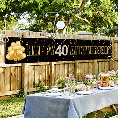 Yoaokiy Happy 40th Anniversary Banner Decorations, 40 Year Wedding Anniversary Party Supplies Backdrop Sign, Gold 40 Anniversary Photo Props for Outdoor & Indoor(9.8x1.6ft)