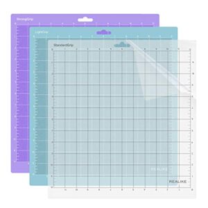 realike 12×12 cutting mat for cricut maker 3/maker/explore 3/air 2/air/one(3 mats), gridded adhesive non-slip cut mat for crafts, quilting, sewing and all arts (variety)