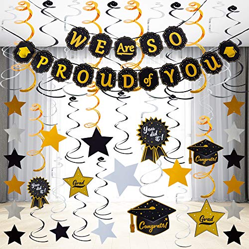 JOYIN 2023 Graduation Party Decoration 26 Pcs Hanging Swirls String Banner Graduation Decorations Kit for Congrats Grad Indoor Outdoor School Part Supplies