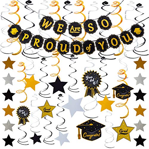 JOYIN 2023 Graduation Party Decoration 26 Pcs Hanging Swirls String Banner Graduation Decorations Kit for Congrats Grad Indoor Outdoor School Part Supplies