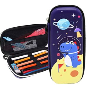 pencil case for kids boys, 3d space dinosaur large capacity pencil box with compartments, multifunction zipper storage pencil bag for girls students teen school supply