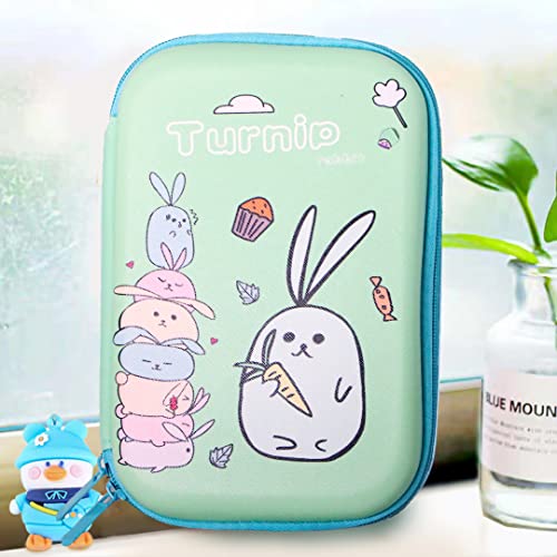 Bunny Pencil Case Holder for Boys Girls Kids, Cute EVA Pen Marker Pouch Stationery Box Anti-Shock Large Storage Capacity Multi-Compartment for School KG APHA Green