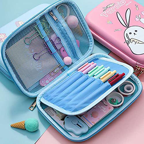 Bunny Pencil Case Holder for Boys Girls Kids, Cute EVA Pen Marker Pouch Stationery Box Anti-Shock Large Storage Capacity Multi-Compartment for School KG APHA Green