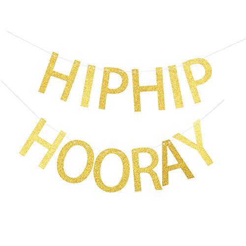 Hip Hip Hooray Banner, Gold Glitter Sign for Birthday Party, Graduation/Engagement/Wedding/Anniversary Party