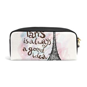 alaza cute pencil case paris always good idea eiffel tower pen cases organizer pu leather comestic makeup bag make up pouch, back to school gifts