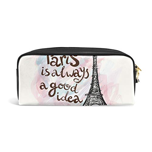 ALAZA Cute Pencil Case Paris Always Good Idea Eiffel Tower Pen Cases Organizer PU Leather Comestic Makeup Bag Make up Pouch, Back to School Gifts