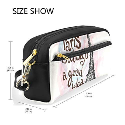 ALAZA Cute Pencil Case Paris Always Good Idea Eiffel Tower Pen Cases Organizer PU Leather Comestic Makeup Bag Make up Pouch, Back to School Gifts