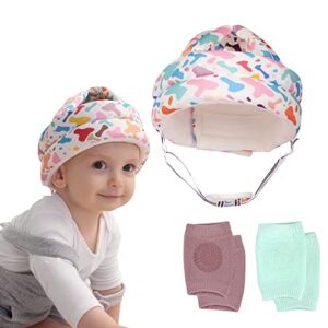 baby safety helmet infant toddler breathable & adjustable head cushion bumper bonnet for running walking crawling with soft knee pads (candy colors)