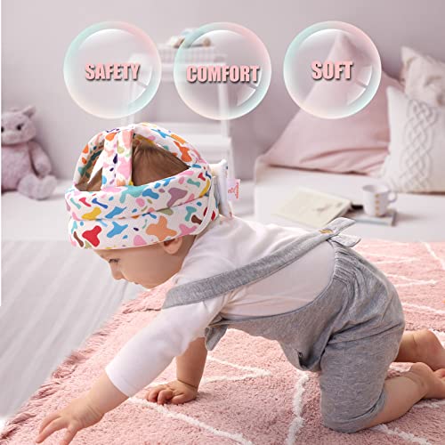 Baby Safety Helmet Infant Toddler Breathable & Adjustable Head Cushion Bumper Bonnet for Running Walking Crawling with Soft Knee Pads (Candy Colors)