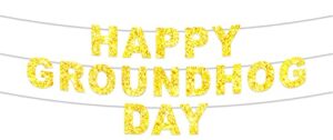 happy groundhog day banner cute animals glitter golden theme decor decorations for season forecast 1st birthday party spring february 2nd holidays festival groundhog day supplies favors background