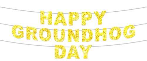 Happy Groundhog Day Banner Cute Animals Glitter Golden Theme Decor Decorations for Season Forecast 1st Birthday Party Spring February 2nd Holidays Festival Groundhog Day Supplies Favors Background