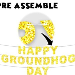 Happy Groundhog Day Banner Cute Animals Glitter Golden Theme Decor Decorations for Season Forecast 1st Birthday Party Spring February 2nd Holidays Festival Groundhog Day Supplies Favors Background