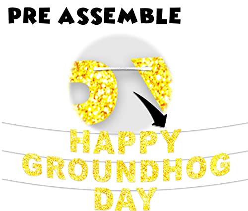 Happy Groundhog Day Banner Cute Animals Glitter Golden Theme Decor Decorations for Season Forecast 1st Birthday Party Spring February 2nd Holidays Festival Groundhog Day Supplies Favors Background