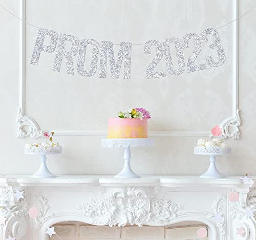 Prom 2023 Banner, Prom Night Decor, 2023 Graduation Decorations, Class of 2023 Grad Party Decorations Supplies Silver Glitter