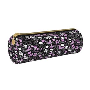 tumzfhq pencil pouch small pen case pencil bag cylinder leather organizer zipper multi function for teen girls kids office women skull love