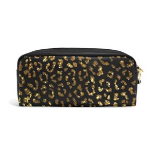 alaza cute pencil case leopard print animal skin gold glitter pen cases organizer pu leather comestic makeup bag make up pouch, back to school gifts