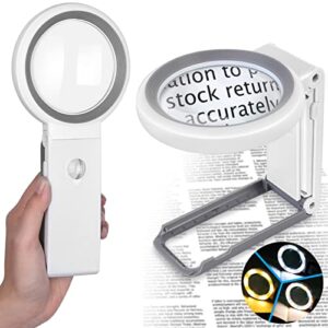 aixpi 30x 10x magnifying glass with light and stand, large lighted magnifying glass 18 led illuminated handheld magnifier folding for reading, close work, coins, jewelry, macular degeneration
