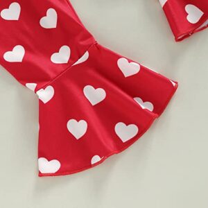 Toddler Baby Girls First Valentine's Day Outfits Long Sleeve Romper + Heart Print Bell Bottoms + Headband Sets (First Valentine Day & White1, 0-3 Months)