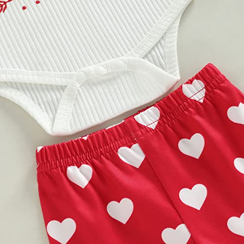 Toddler Baby Girls First Valentine's Day Outfits Long Sleeve Romper + Heart Print Bell Bottoms + Headband Sets (First Valentine Day & White1, 0-3 Months)