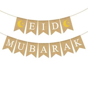 jute burlap eid mubarak banner with moon and star ramadan home mantel fireplace decoration