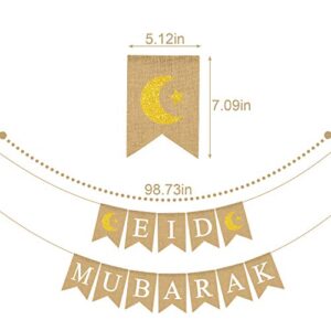 Jute Burlap Eid Mubarak Banner with Moon and Star Ramadan Home Mantel Fireplace Decoration