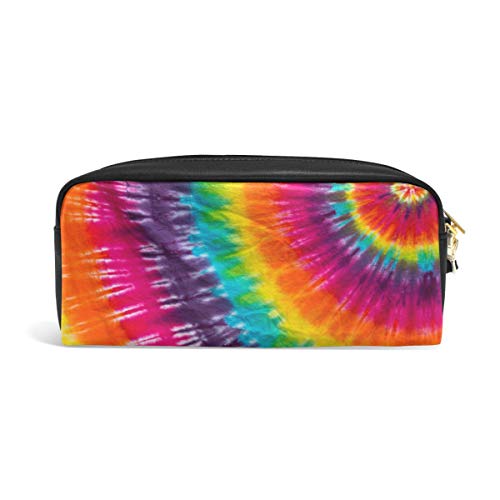 ALAZA Cute Pencil Case Tie Dye Rainbow Colorful Pen Cases Organizer PU Leather Comestic Makeup Bag Make up Pouch, Back to School Gifts