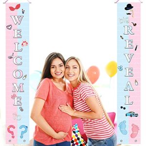 Gender Reveal Party Decorations - Baby Shower Gender Reveal Backdrop Party Supplies Porch Sign – “Welcome to Big Reveal” Baby Unisex Guess Boy Or Girl Banner Photo Props Hanging Door Garden Decor