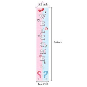 Gender Reveal Party Decorations - Baby Shower Gender Reveal Backdrop Party Supplies Porch Sign – “Welcome to Big Reveal” Baby Unisex Guess Boy Or Girl Banner Photo Props Hanging Door Garden Decor