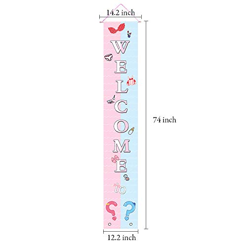 Gender Reveal Party Decorations - Baby Shower Gender Reveal Backdrop Party Supplies Porch Sign – “Welcome to Big Reveal” Baby Unisex Guess Boy Or Girl Banner Photo Props Hanging Door Garden Decor