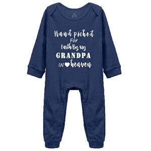 Handpicked for Earth by My Grandpa in Heaven Baby Bodysuit/Baby Announcement, Baby Clothing Long Sleeve Navy